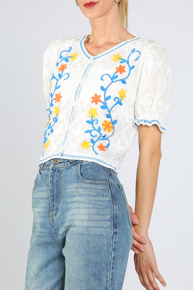 V Neck Embroidery Cardigan Top - Shop Beulah Style