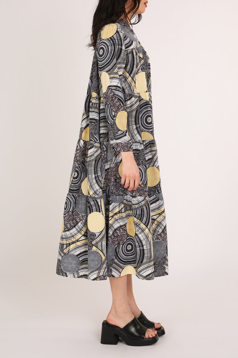 Iris Multi-Print Tiered A-Line Henley Midi Dress - Shop Beulah Style