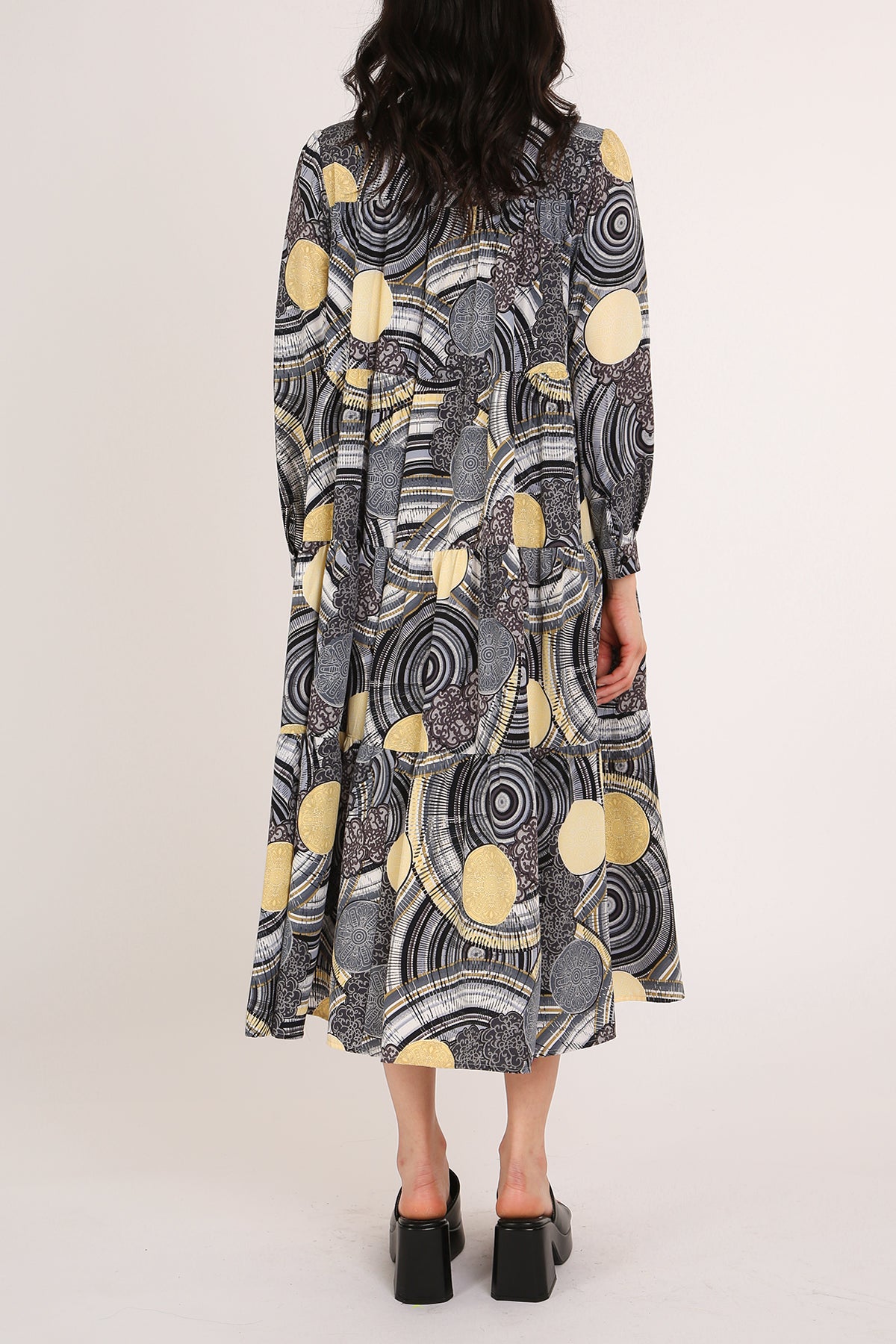 Iris Multi-Print Tiered A-Line Henley Midi Dress - Shop Beulah Style