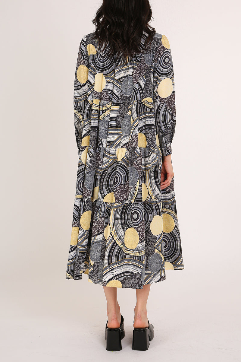 Iris Multi-Print Tiered A-Line Henley Midi Dress - Shop Beulah Style