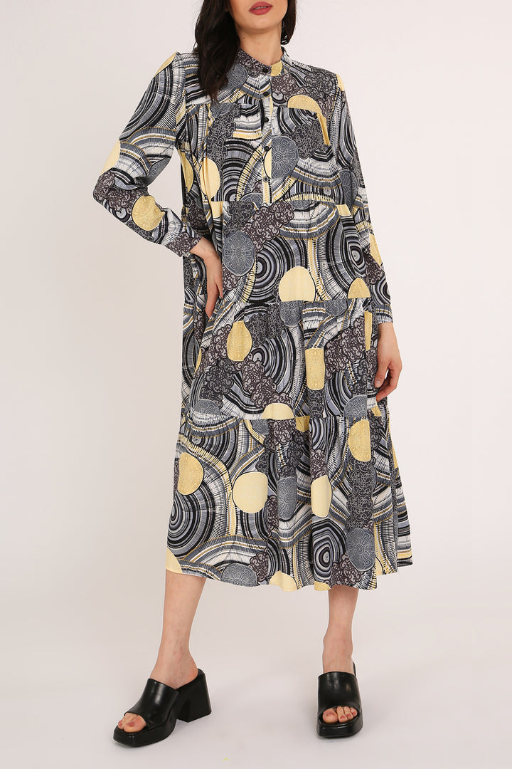 Iris Multi-Print Tiered A-Line Henley Midi Dress - Shop Beulah Style