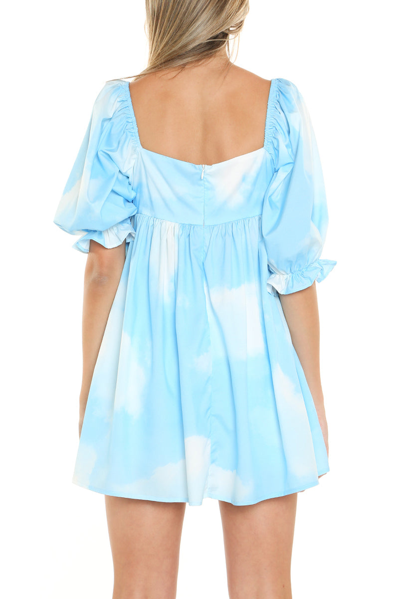 Square Neckline Puff Shoulder Mini Dress - Shop Beulah Style