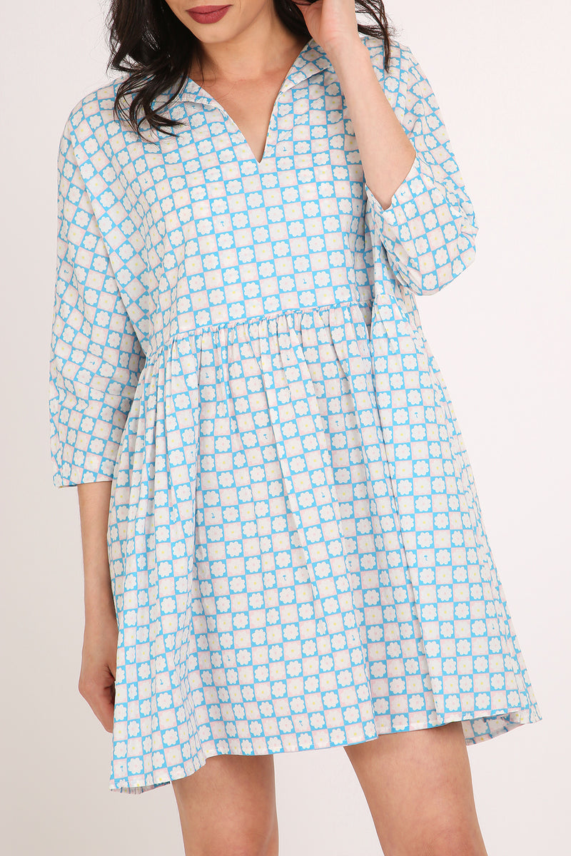 Vincent Floral Print Patterned V-Neck Mini Tunic Dress - Shop Beulah Style