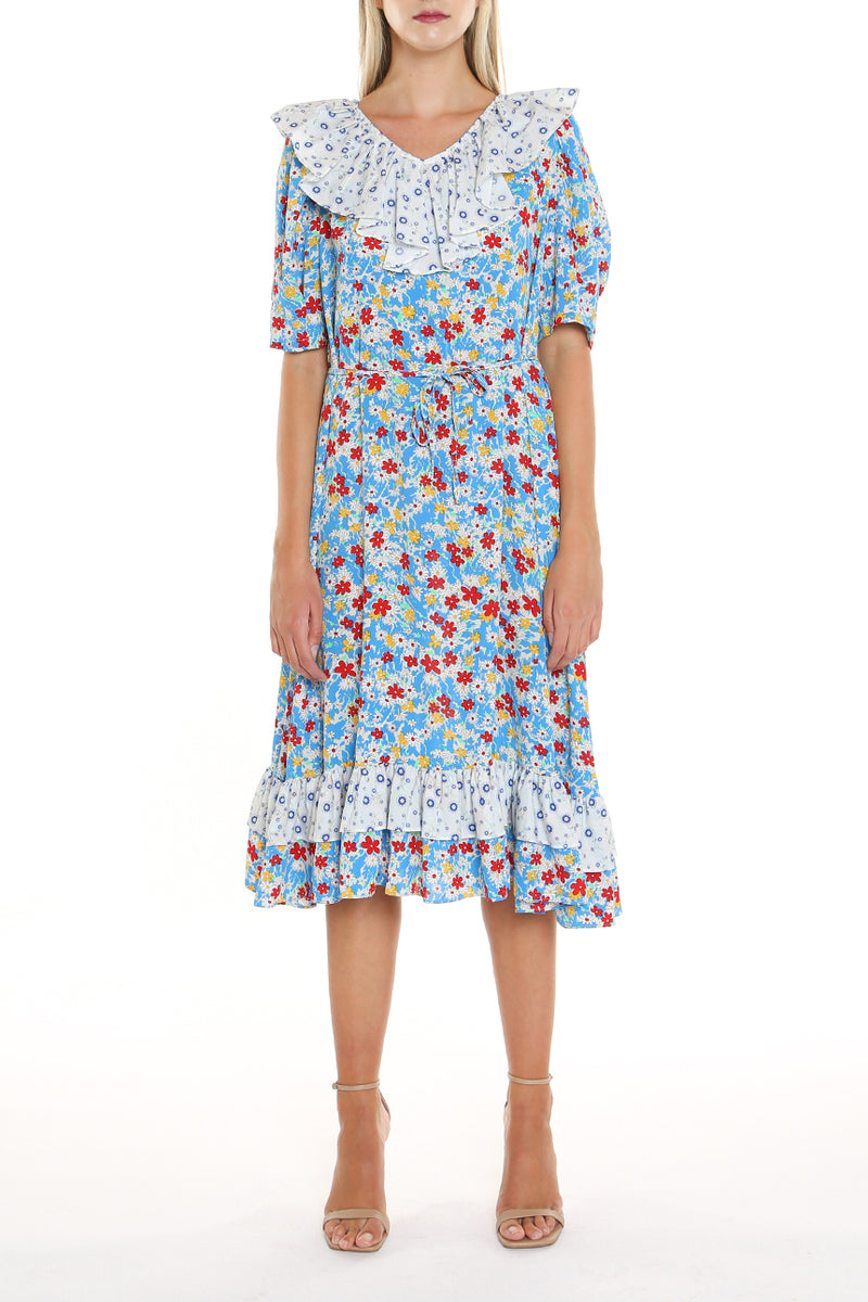 Gia Ruffle Trim Midi V-Neck Dress - Shop Beulah Style