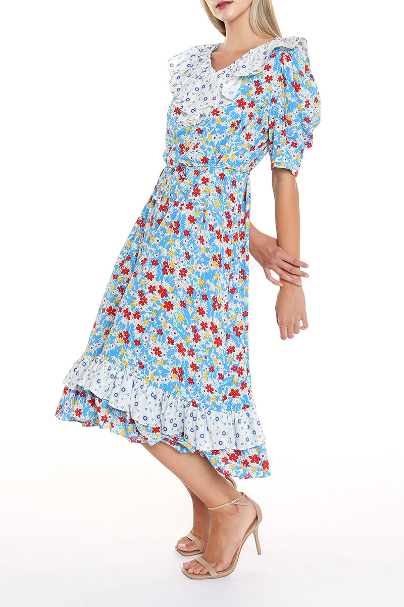 Gia Ruffle Trim Midi V-Neck Dress - Shop Beulah Style