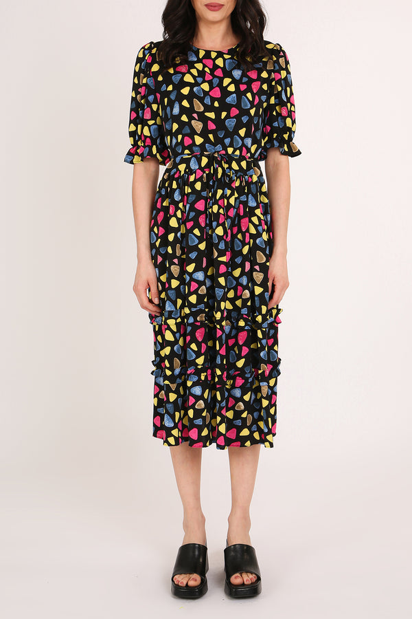Nico Multicolor Geo Print Tiered Midi Summer Dress - Shop Beulah Style