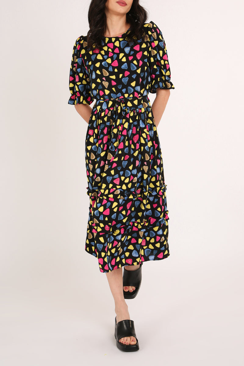 Nico Multicolor Geo Print Tiered Midi Summer Dress - Shop Beulah Style