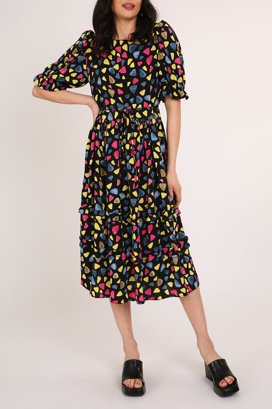 Nico Multicolor Geo Print Tiered Midi Summer Dress - Shop Beulah Style