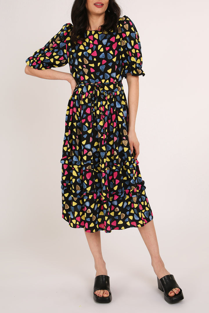 Nico Multicolor Geo Print Tiered Midi Summer Dress - Shop Beulah Style