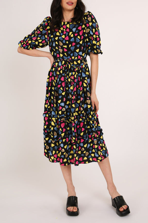 Nico Multicolor Geo Print Tiered Midi Summer Dress - Shop Beulah Style