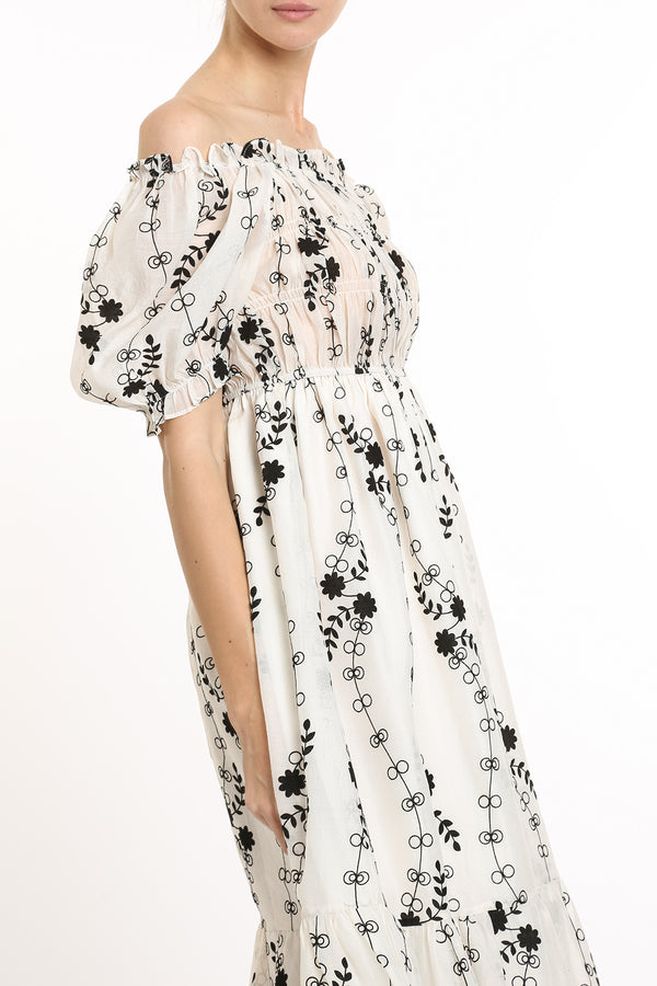 Gemma Smocked Frill Trim Detail Floral Print Midi Dress - Shop Beulah Style