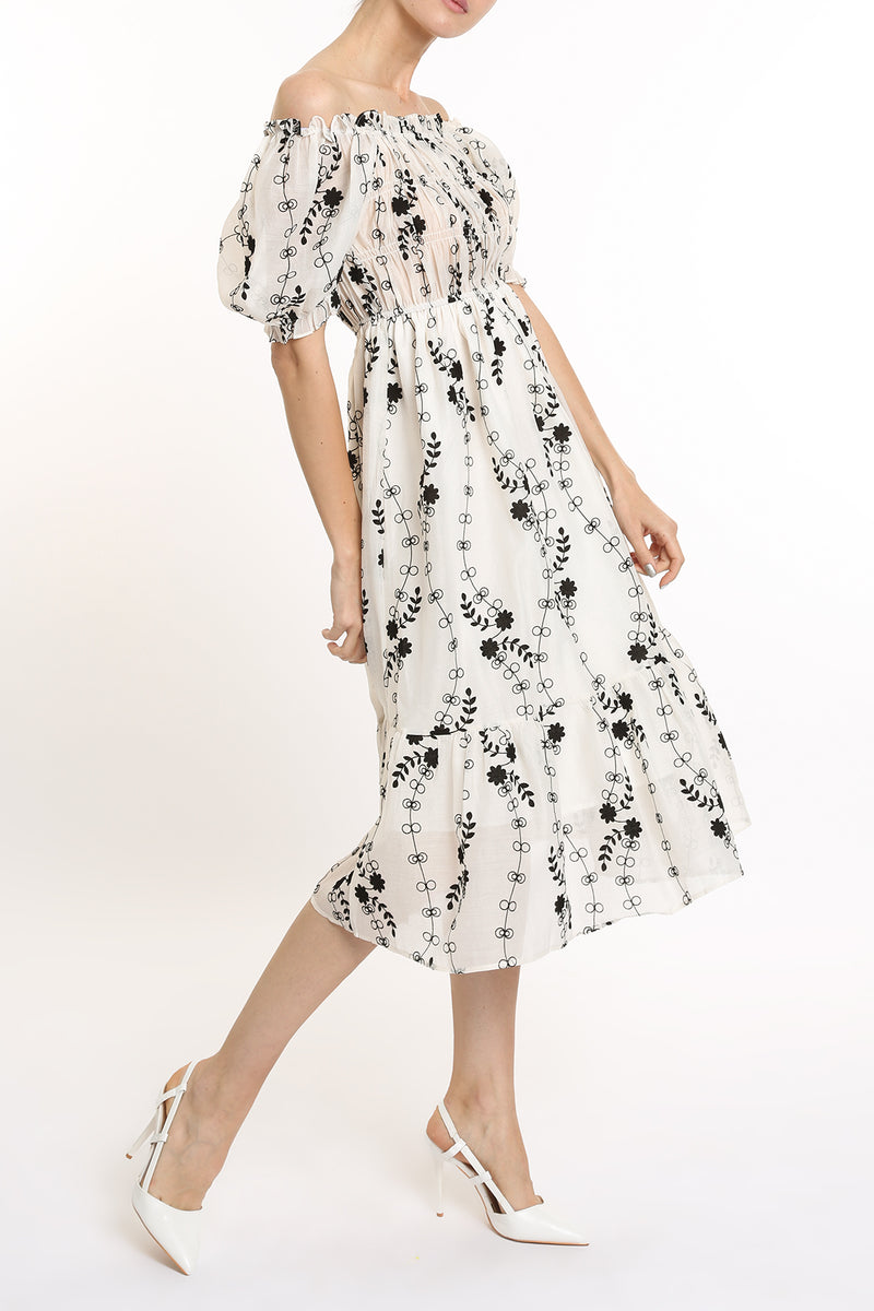 Gemma Smocked Frill Trim Detail Floral Print Midi Dress - Shop Beulah Style