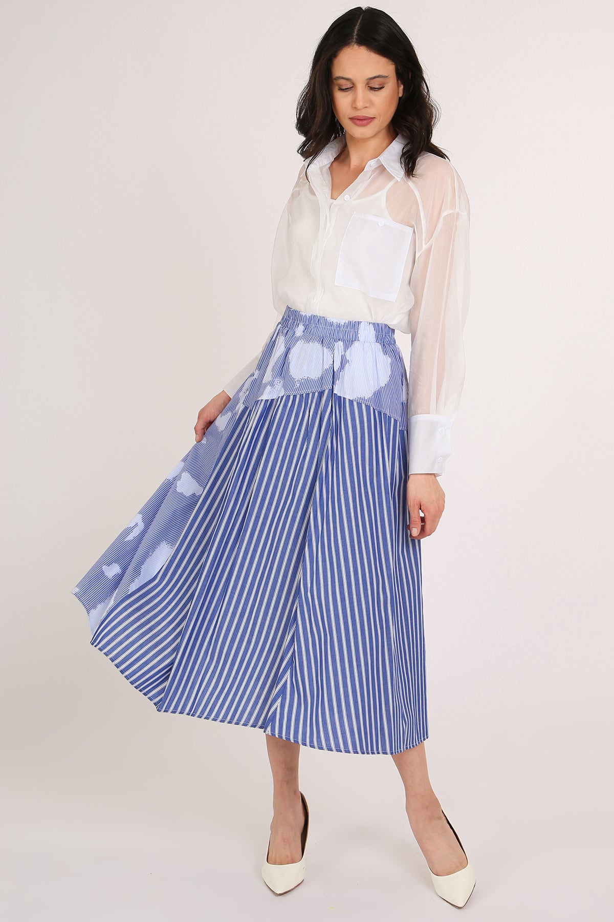 Karen Multi-Striped & Printed Panel Detail A-Line Skirt - Shop Beulah Style