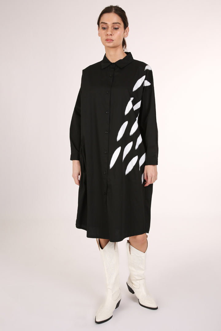 Sally Contrast Modern Print Midi Shirt Dress