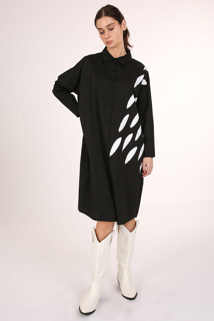 Sally Contrast Modern Print Midi Shirt Dress