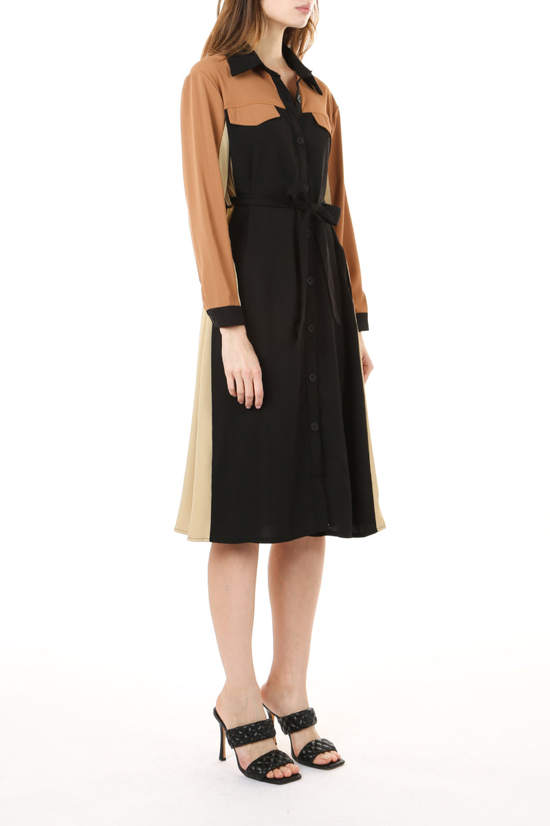 Evie Tri Tone Shirt Midi Dress - Shop Beulah Style
