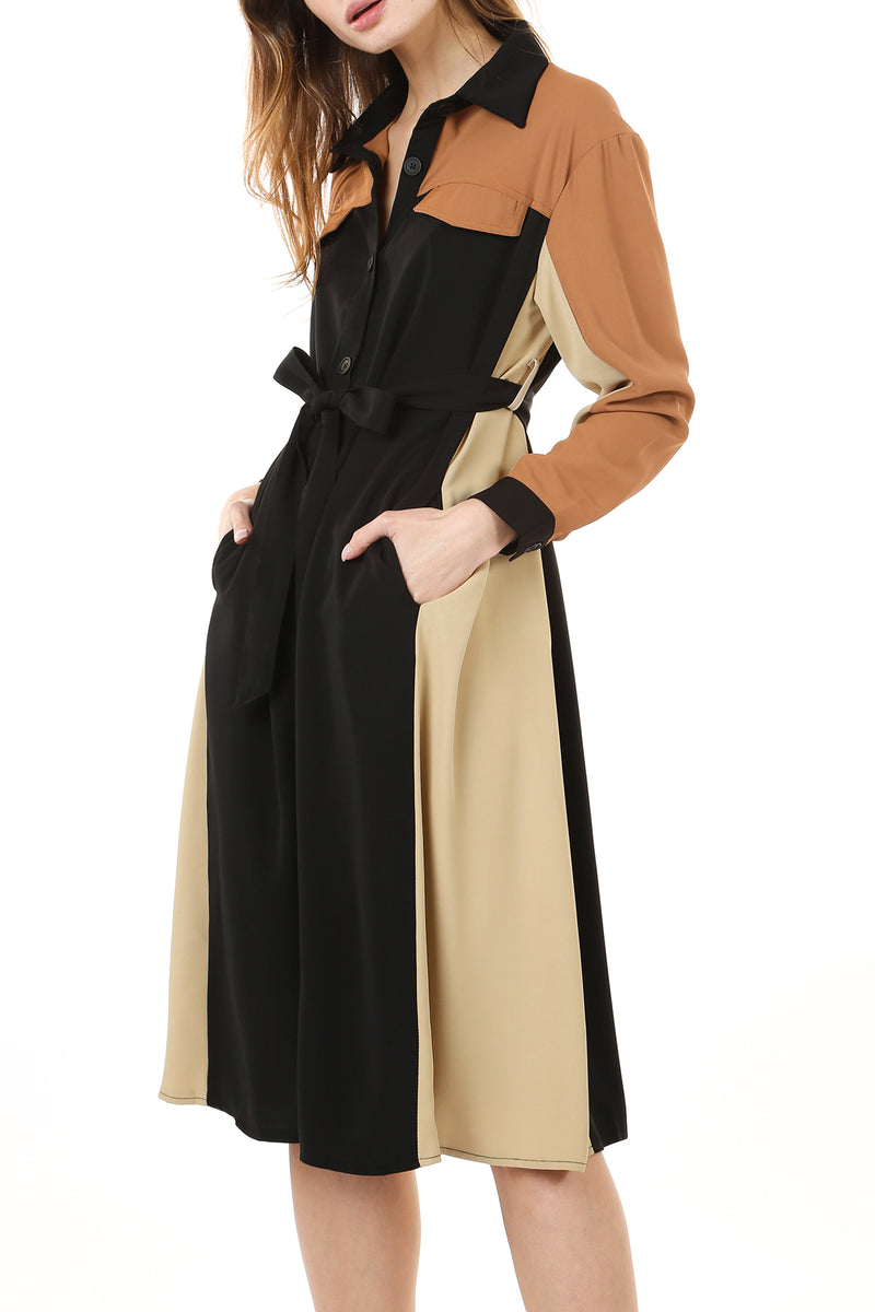 Evie Tri Tone Shirt Midi Dress - Shop Beulah Style