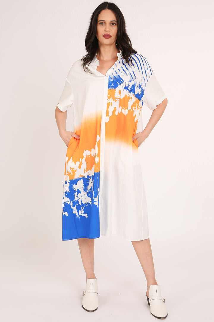 Samuel Multicolor Abstract Printed Midi Shirt Dress