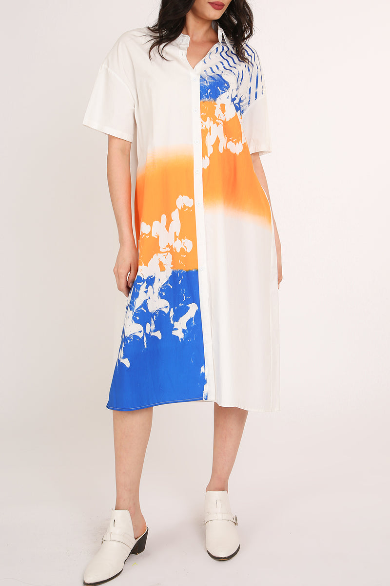 Samuel Multicolor Abstract Printed Midi Shirt Dress - Shop Beulah Style