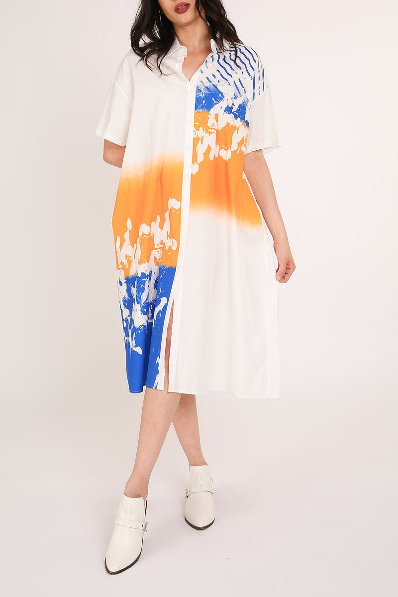Samuel Multicolor Abstract Printed Midi Shirt Dress - Shop Beulah Style