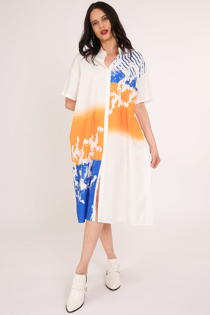 Samuel Multicolor Abstract Printed Midi Shirt Dress