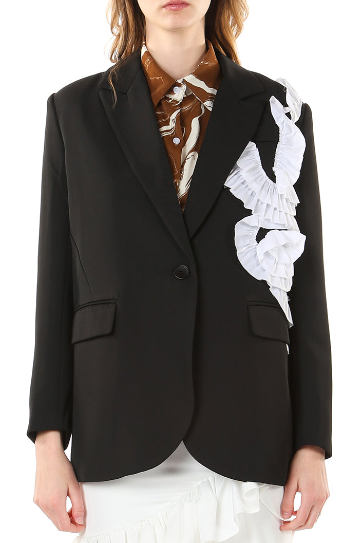 Peaked Lapel Tailored Jacket With Ruffles Trim - Shop Beulah Style