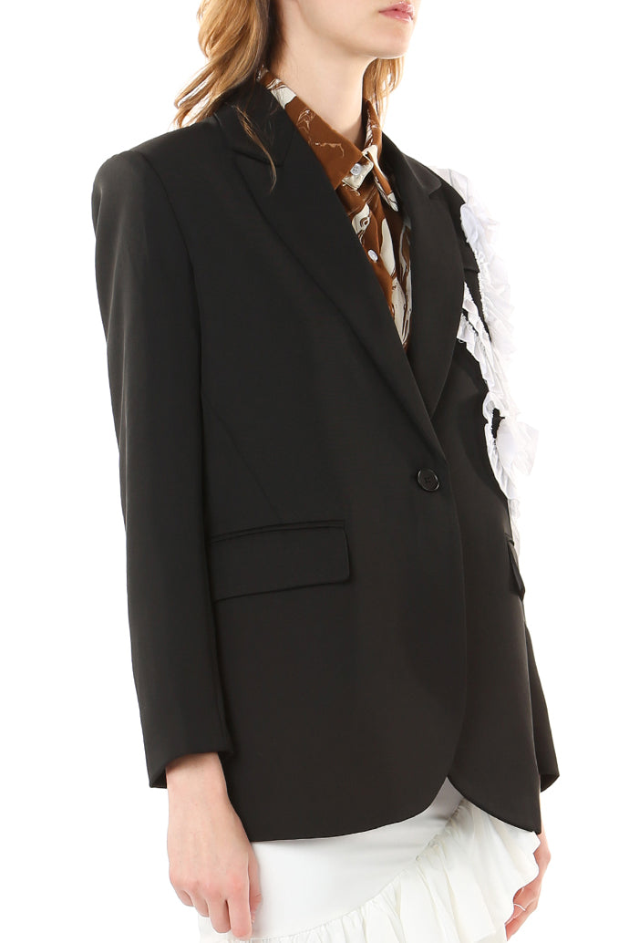 Peaked Lapel Tailored Jacket With Ruffles Trim - Shop Beulah Style