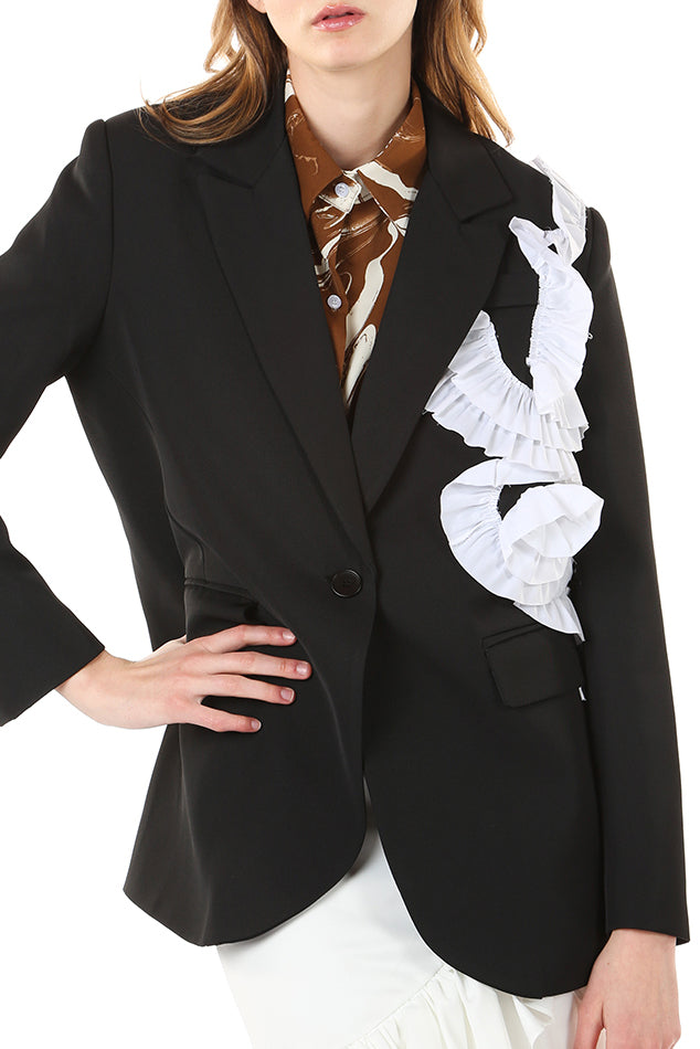 Peaked Lapel Tailored Jacket With Ruffles Trim - Shop Beulah Style