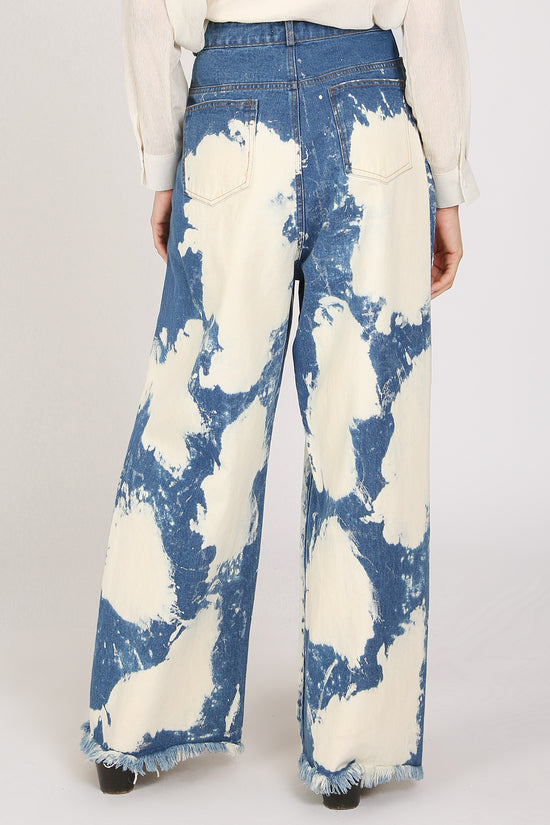 Dana Washed & Distressed Wide Fringed Trim Denim Pants - Shop Beulah Style