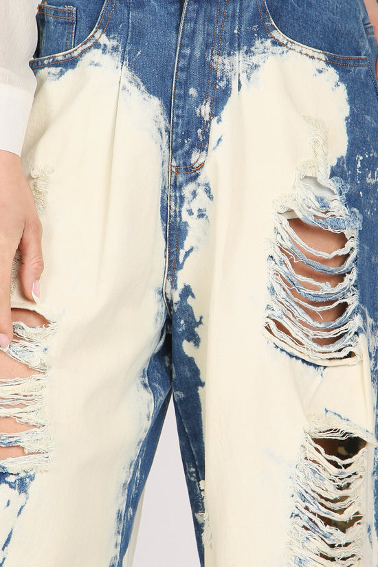 Dana Washed & Distressed Wide Fringed Trim Denim Pants - Shop Beulah Style