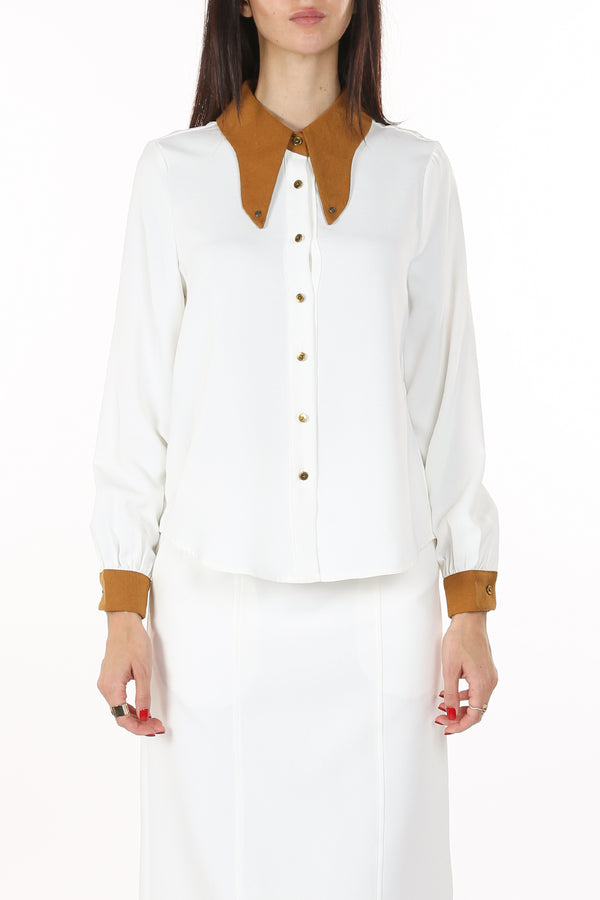 Coby Swallow Tail Collared Button Blouse Shirt - Shop Beulah Style