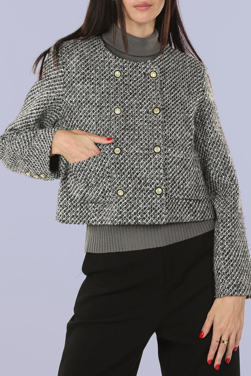 Ken Double Breasted Tweed Crop Jacket - Shop Beulah Style