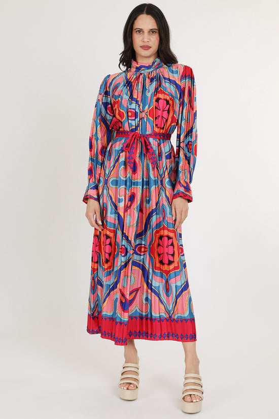 Sami Multicolor Abstract Printed Pleated Maxi Dress - Shop Beulah Style