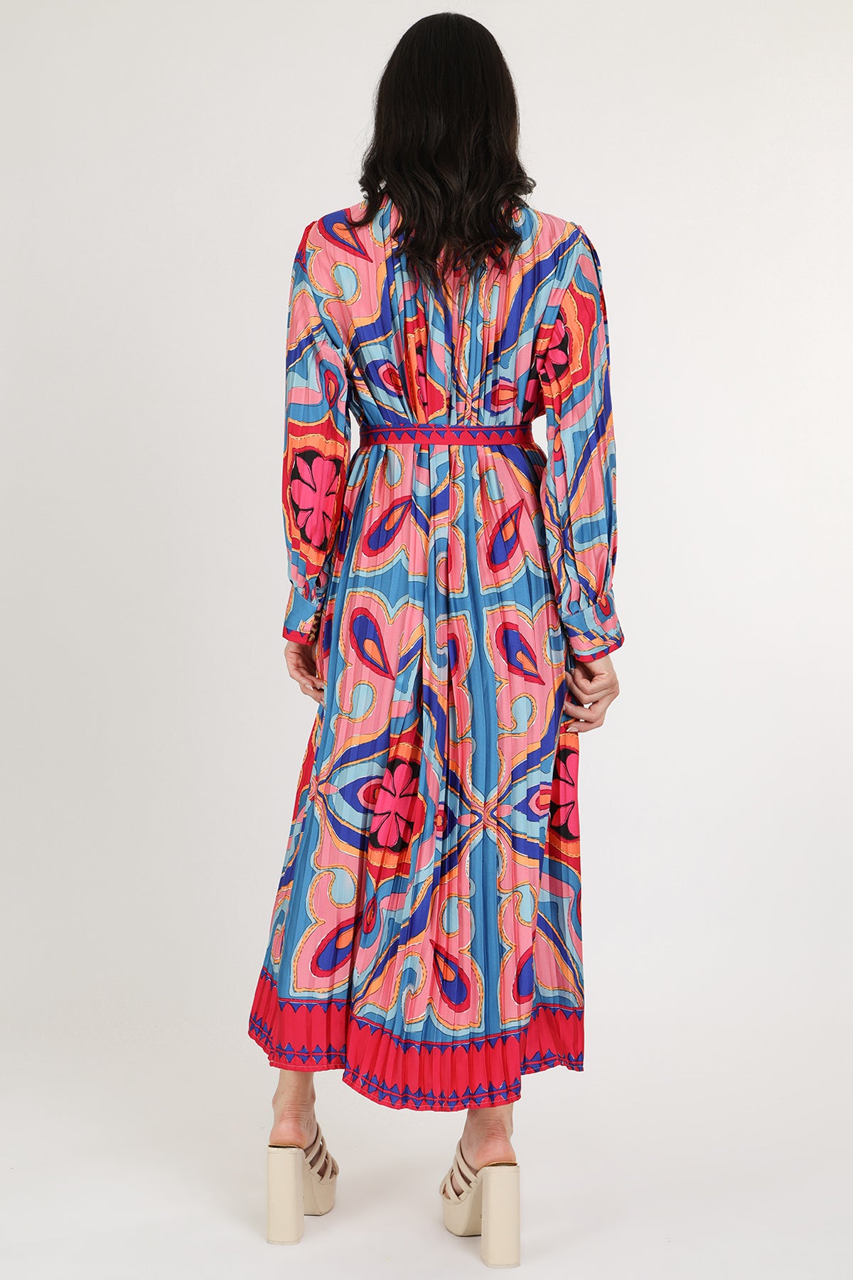 Sami Multicolor Abstract Printed Pleated Maxi Dress - Shop Beulah Style