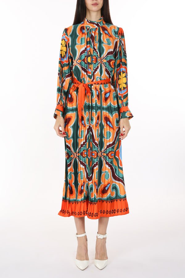 Multicolor Abstract Printed Pleated Maxi Dress - Shop Beulah Style