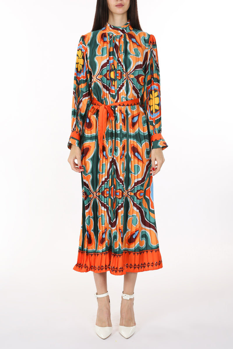 Multicolor Abstract Printed Pleated Maxi Dress - Shop Beulah Style