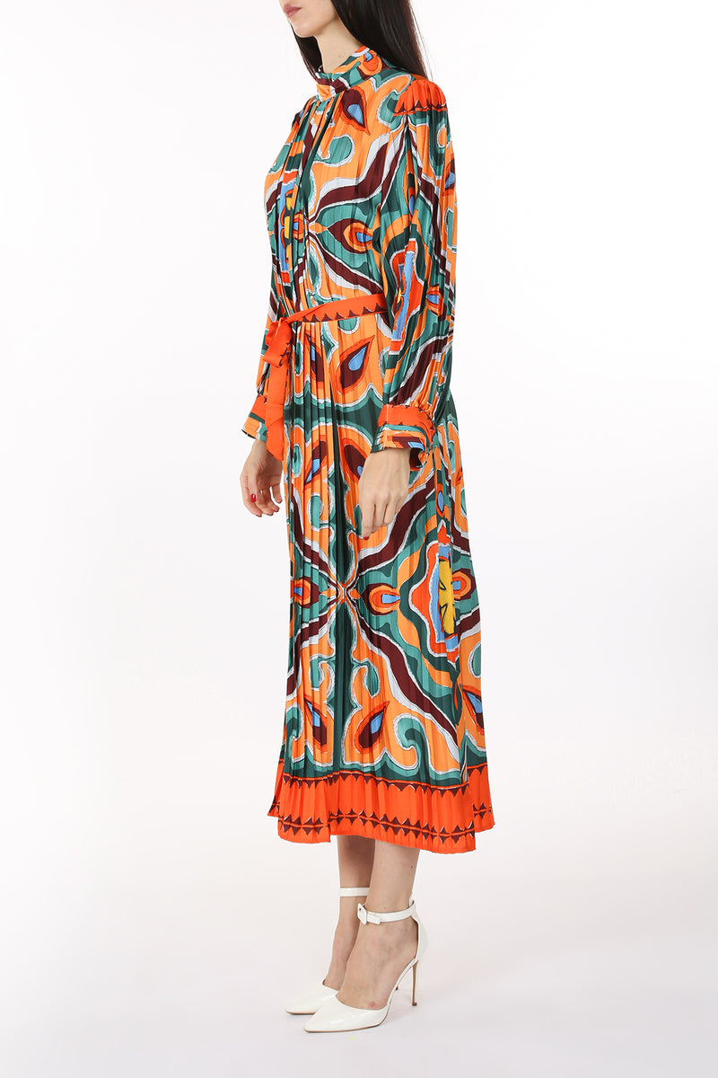 Multicolor Abstract Printed Pleated Maxi Dress - Shop Beulah Style