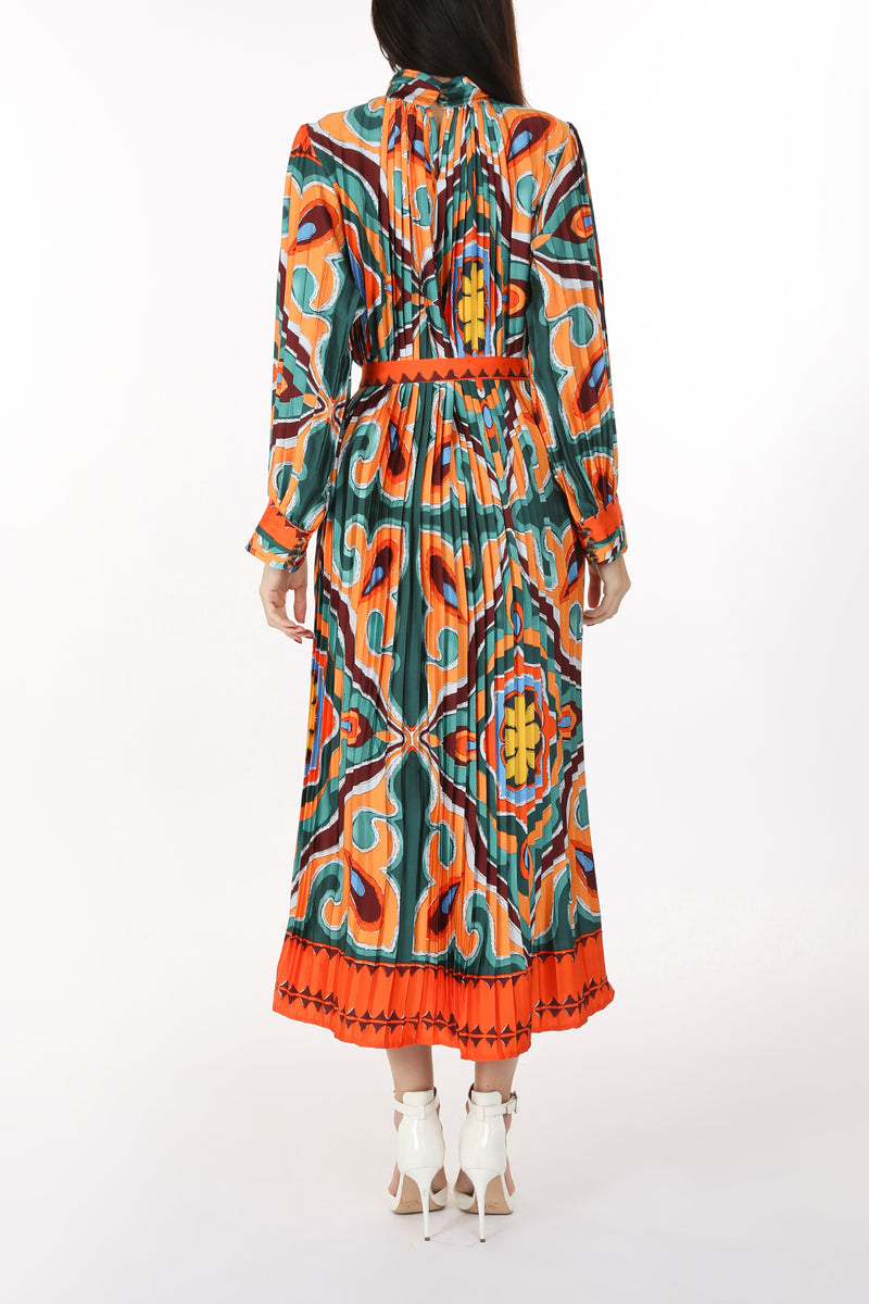 Multicolor Abstract Printed Pleated Maxi Dress - Shop Beulah Style