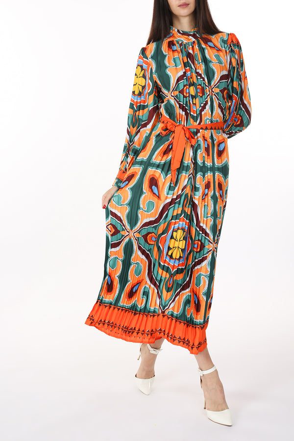 Multicolor Abstract Printed Pleated Maxi Dress - Shop Beulah Style