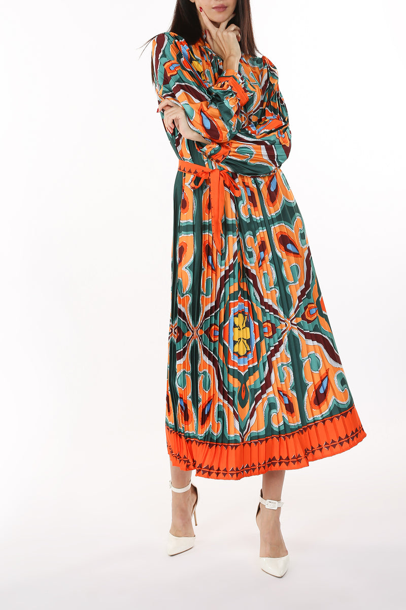 Multicolor Abstract Printed Pleated Maxi Dress - Shop Beulah Style