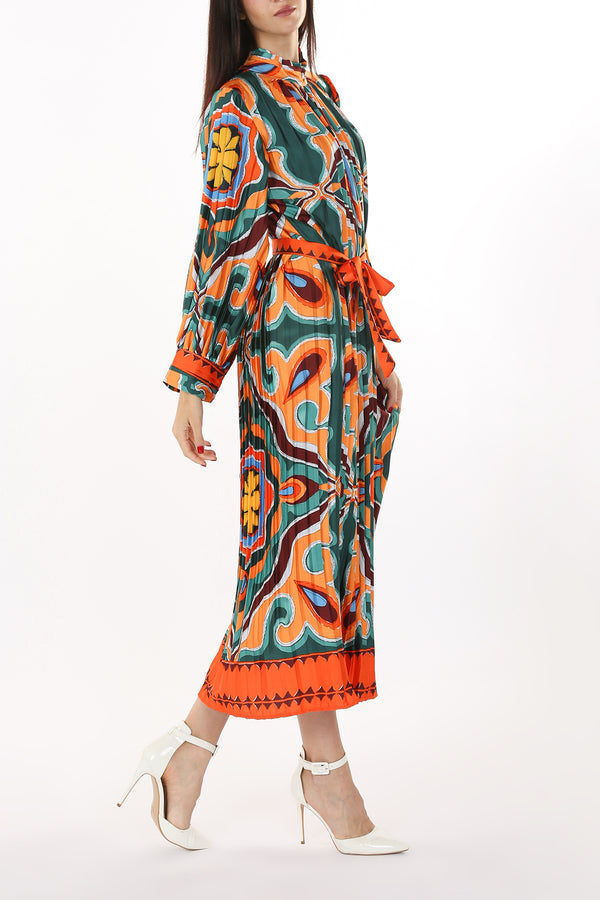 Multicolor Abstract Printed Pleated Maxi Dress - Shop Beulah Style