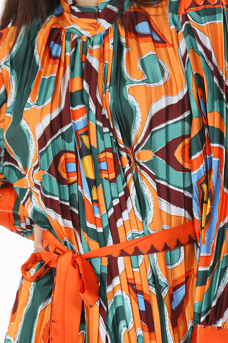 Multicolor Abstract Printed Pleated Maxi Dress - Shop Beulah Style