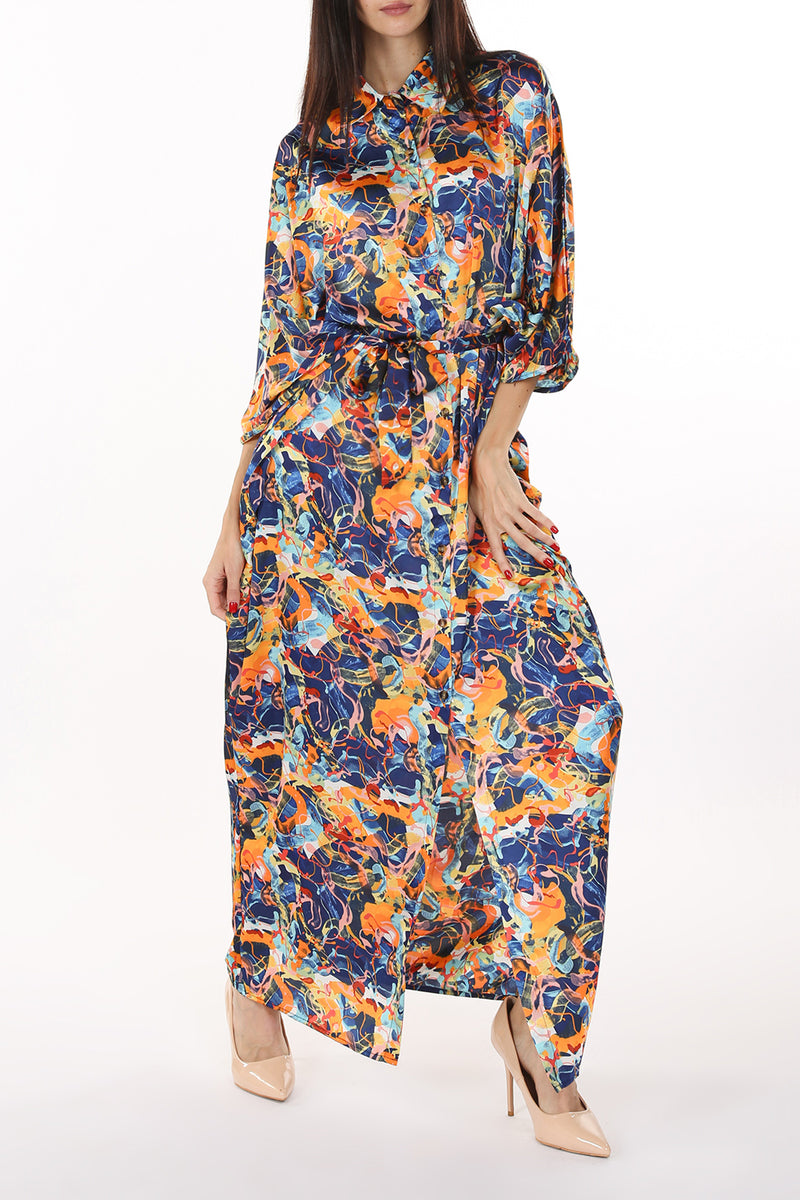 Henry Multi Print Belted Maxi Shirt Dress