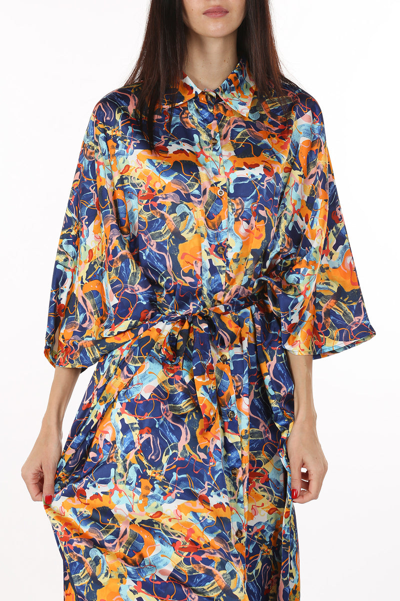 Henry Multi Print Belted Maxi Shirt Dress