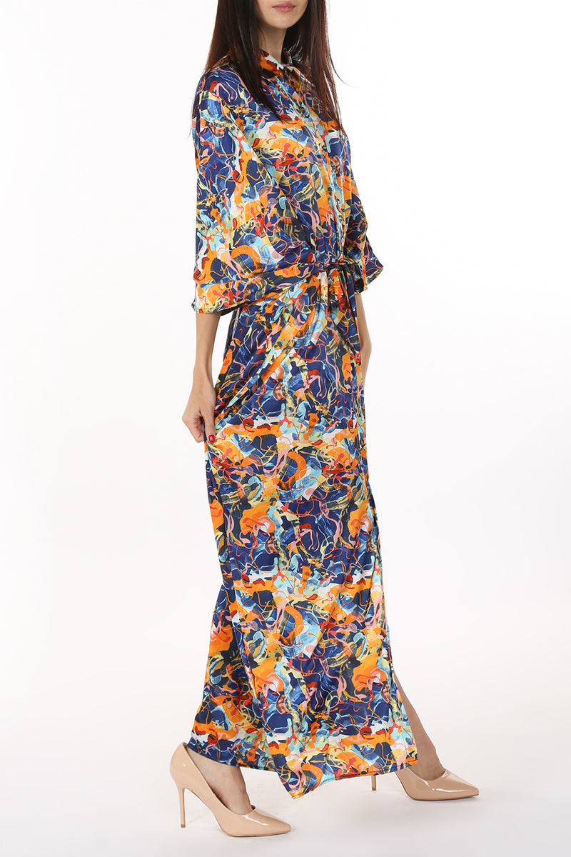 Henry Multi Print Belted Maxi Shirt Dress