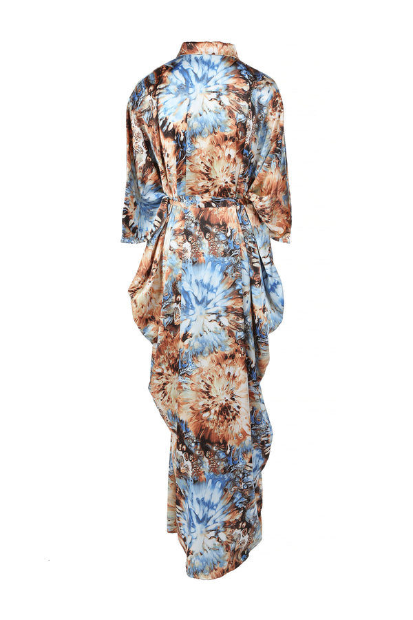 Ivy Multicolor Tie Dye Print Belted Maxi Shirt Dress