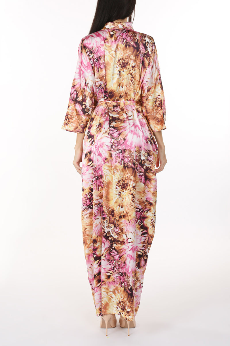 Ivy Multicolor Tie Dye Print Belted Maxi Shirt Dress - Shop Beulah Style