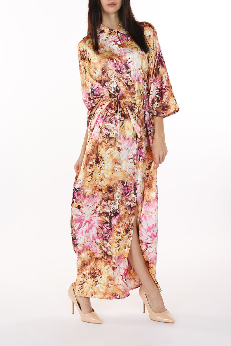 Ivy Multicolor Tie Dye Print Belted Maxi Shirt Dress - Shop Beulah Style