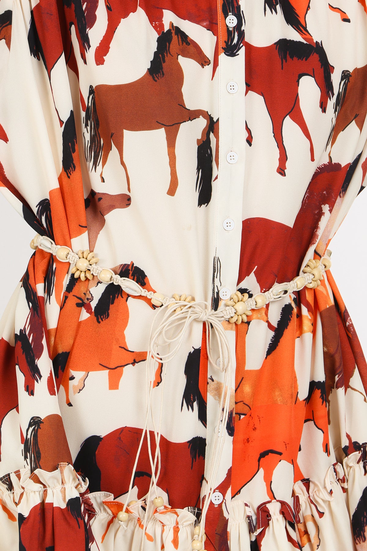 Percy Multicolor Horse Print Belted Mini Shirt Dress