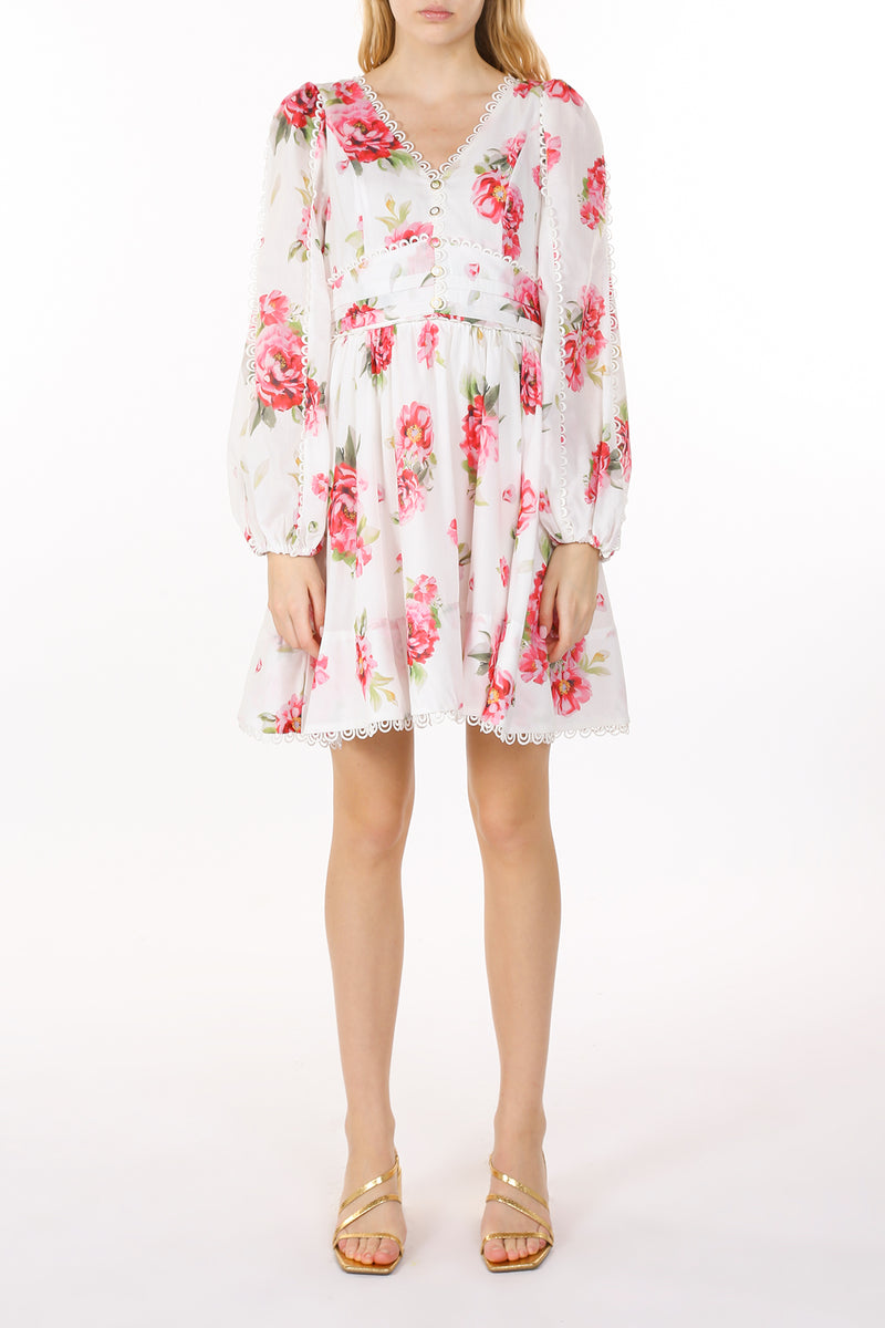 Wendy V-Neck Floral Print Lace Trim Mini Dress - Shop Beulah Style